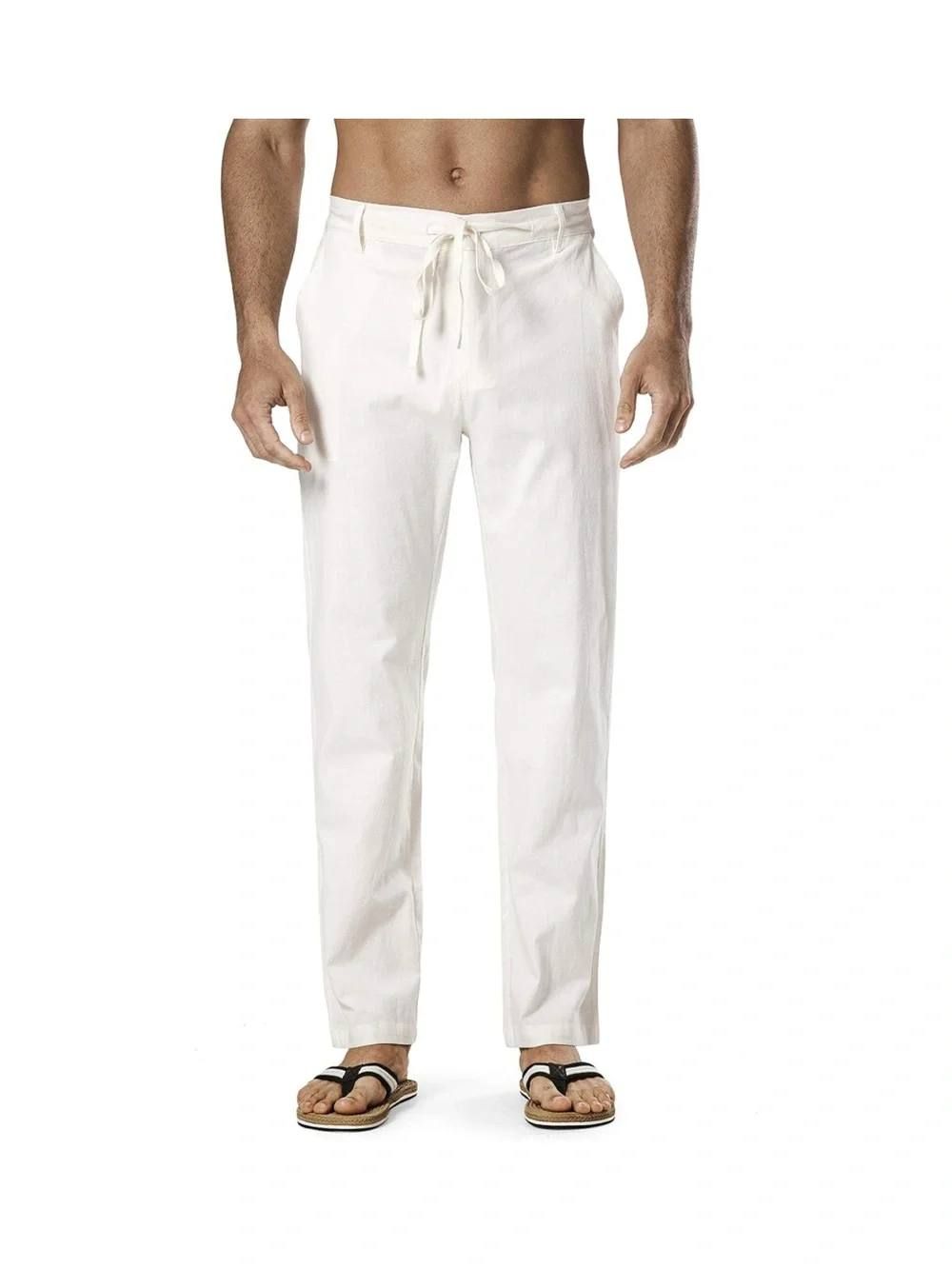 Linen Drawstring Elastic Waist Relaxed Fit Casual Beach Trousers